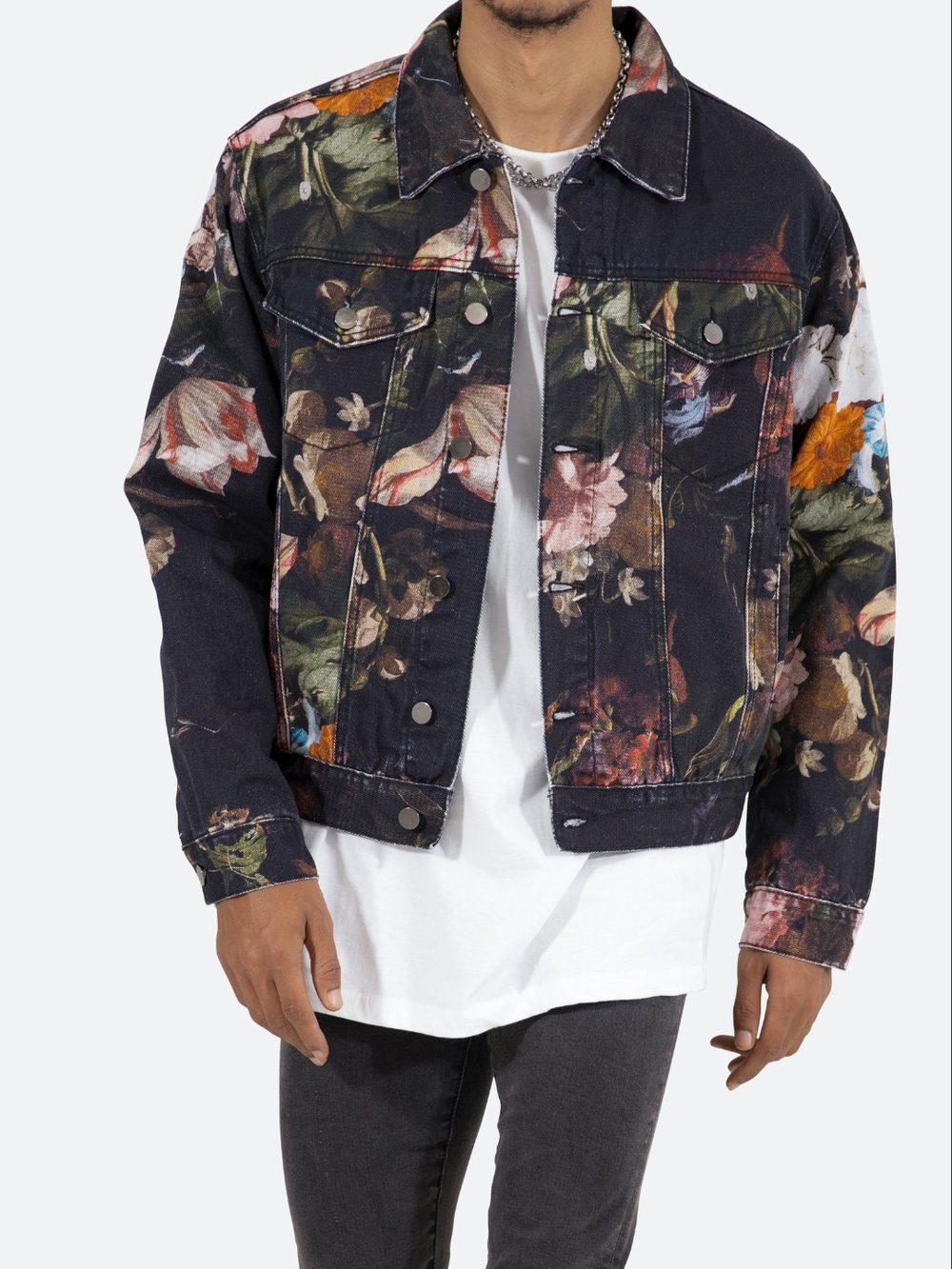 MNML - Floral Trucker Jean Jacket - Medium Women/ Men's XS - Picture 1 of 10
